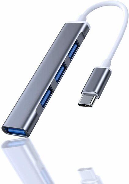 USBハブ USB3.0/2.0 ウルトラスリム 4ポートハブ USB Type-c ハブ USB C hub 軽量 コンパクト タイプC テレワーク リモート (グレー)