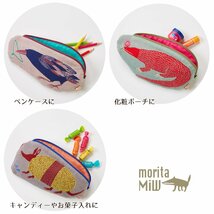 morita MiW ポーチ コモドドラゴンと花 ブルー 表柄・裏生地・ファスナーのMiWカラー・ハーモニーが新鮮_画像6