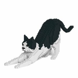 リアルな動物オブジェを作れる ブロックおもちゃ のびーーーっとする 白黒猫さん 46.9×10.6×高さ20.8cm ネジで固定する丈夫なブロック