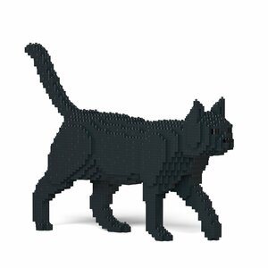 リアルな動物オブジェを作れる ブロックおもちゃ お散歩している 黒猫さん 41.3×8.1×高さ28.8cm ネジで固定する丈夫なブロック 大人向け