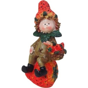 Art hand Auction Figurine d'une poupée assise tenant une corbeille de fruits, 7x7x14 cm de hauteur, Articles faits à la main, intérieur, marchandises diverses, ornement, objet