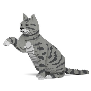 リアルな動物オブジェを作れる ブロックおもちゃ ちょうだいする サバトラ猫さん 47.5×10.6×高さ27.9cm ネジで固定する丈夫なブロック