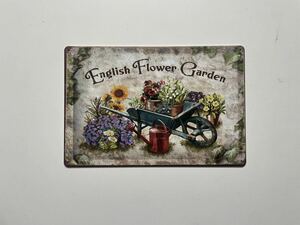 ブリキ看板 20×30㎝ 花 花瓶 はな Welcome English Flower Garden MARKET ガーデン TIN ガレージ アンティーク インテリア 新品 PRO-059