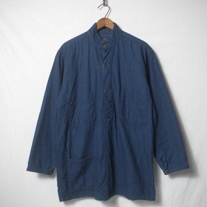 45rpm 藍染め Wフェイス プルオーバーシャツ 2 / インディゴ 杢グレー スタンドカラー 日本製 ブランド古着の画像1