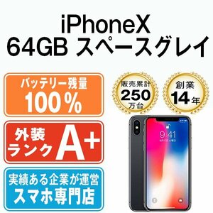 バッテリー100％ ほぼ新品 iPhoneX 64GB スペースグレイ 中古 SIMフリー SIMロック解除済