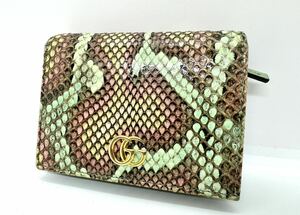 GUCCI グッチ GGマーモント レディース ダブルG パイソン カードケース コンパクトウォレット 二つ折り財布 456126 ライトグリーン