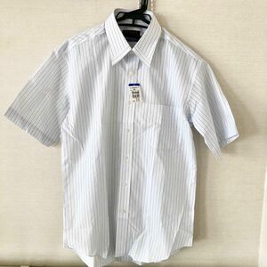 【新品】カンサイヤマモト 半袖ワイシャツ 首回り40ＬM ストライプ青白