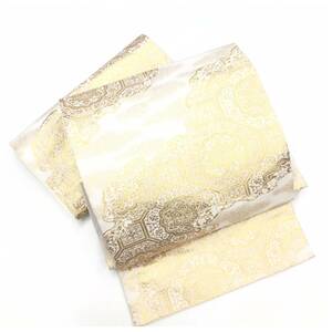 美品　正絹 クリーム　金彩華模様　袋帯　二部式　二重太鼓　作り帯