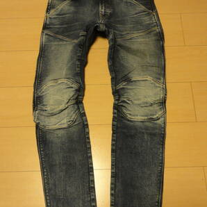 格安レア・G-STAR RAW 5620 3D SUPER SLIM(ジースター)・ダメージ加工デニム地・膝部3D立体裁断切替縫製高級デザインジーンズ 32 W84cm位の画像1