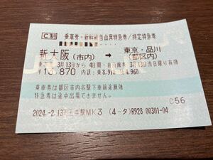 新幹線　新大阪→東京　チケット