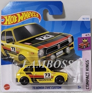 2024 #090 ホットウィール '73 Honda Civic Custom 73 ホンダ シビック カスタム Hot Wheels Compact Kings 4/5 Short Card SC