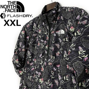 1円～!売切!【正規新品】THE NORTH FACE◆W HYDRENALINE PULLOVER ウインドパーカー US限定 速乾 軽量 等高線(XXL)黒 花柄 総柄 180915-15