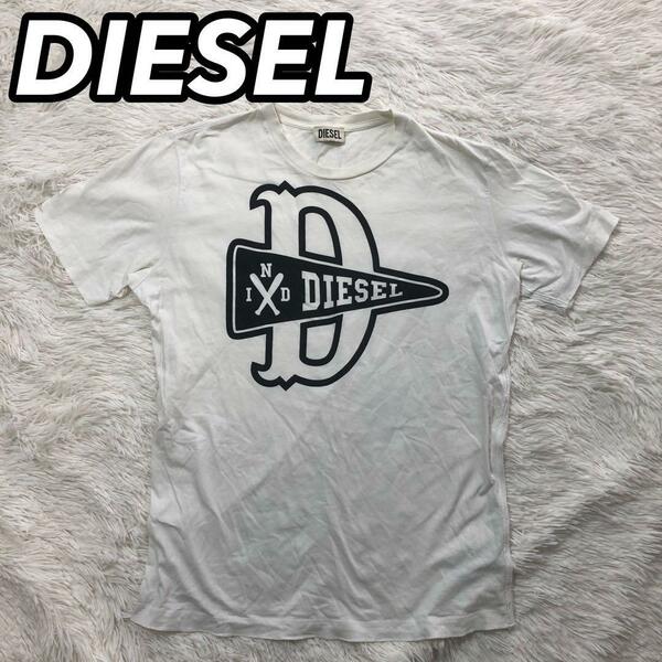 DIESEL ディーゼル Tシャツ 半袖 カットソー 白ティー ワンポイント ブランドロゴ プリント ホワイト 白色 メンズ 男性 M