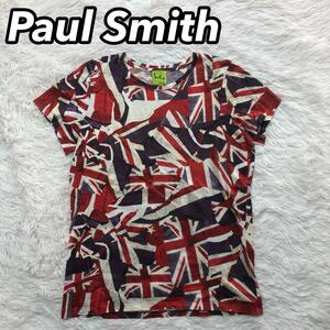 PaulSmith ポールスミス Tシャツ 半袖 カットソー プリント レディース 女性 総柄 国旗 XL LL O ビッグシルエット 大きめ オーバーサイズ