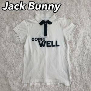 JackBunny ジャックバニー ポロシャツ 半袖 スポーツウェア ゴルフ ワンポイント ワッペン レディース 女性 1 S相当 ホワイト 白色