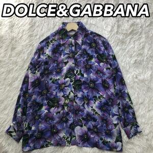 DOLCE&GABBANA ドルチェアンドガッパーナ 長袖シャツ カットソー レディース 女性 総柄 花 フラワー アネモネ シルク 38 パープル 紫色