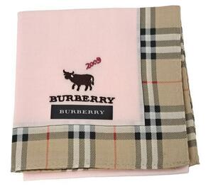 未使用 バーバリー ハンカチ ピンク チェック ベージュ 綿　コットン 100％　牛　レディース BURBERRY 【中古】