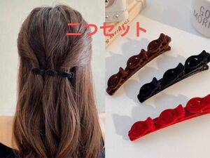 【2個セット】編み込み風 3連 ヘアクリップ ヘアピン ヘアゴム 髪飾り　ヘアコーム　ヘアピン　ヘアアクセサリー