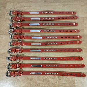 ★一枚皮平首輪18 レッド 10個セット★小型犬用 首回り23～29cm 幅18mm 長さ38cm★未使用品 傷み有 牛皮革 赤色 ペット用品★