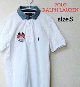 POLO LAUREN RALPH ラルフローレン ラガーシャツ 刺繍ロゴ 星条旗ロゴ size.S