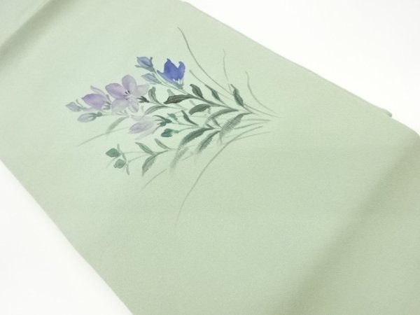 ys6940424; Sou Sou Artist's work, crepe hand-painted bellflower pattern Nagoya obi [wearing], band, Nagoya Obi, Ready-made