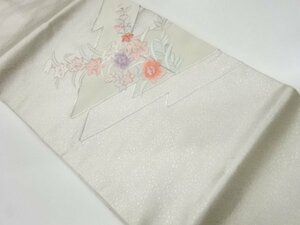 宗sou 銀駒刺繍花々模様名古屋帯【リサイクル】【着】