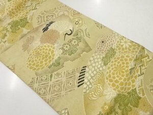 ys6947261; 宗sou 破れ色紙に鶴・菊模様織出し名古屋帯（材料）【アンティーク】【着】