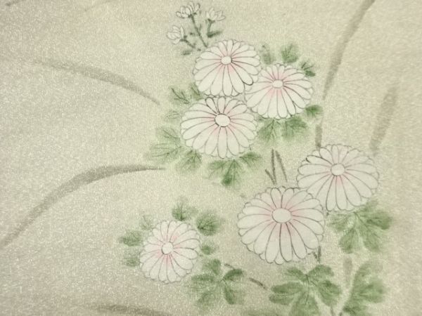 ys6956487; Sosou patrón de crisantemo y albaricoque pintado a mano Nagoya obi [antiguo] [vistiendo], kimono de mujer, kimono, antiguo, rehacer material