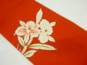 Art hand Auction ys6961483; Sosou Shiose patrón de orquídeas pintado a mano abriendo Nagoya obi (enmarcado) [reciclado] [usando], banda, Obi de Nagoya, A medida