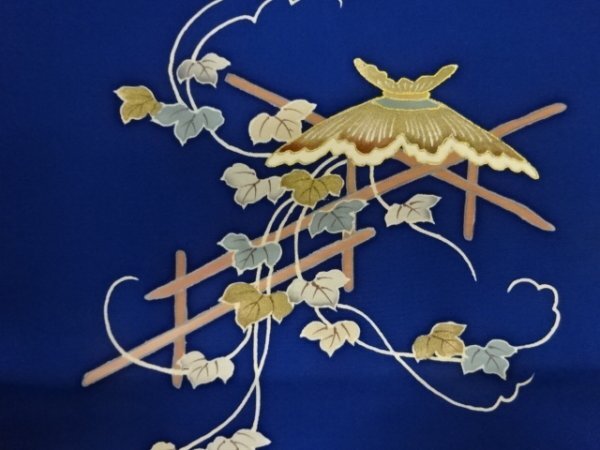 ys6962230; Valla pintada a mano en color dorado Sosou Shiose con apertura de patrón de hojas de hiedra Nagoya obi (enmarcado) [Antiguo] [Llegada], kimono de mujer, kimono, antiguo, rehacer material