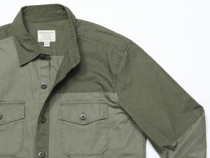 美品★AMERICAN EAGLE アメリカンイーグル★バイカラーデザイン長袖ワイシャツ★S★カーキ深緑グリーン緑【本物保証】アーミーカラー