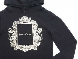 美品★DressCampドレスキャンプ ゴールドロゴプリント プルオーバーニットパーカー★46 M【5003-220805】ブラック黒【本物保証】難あり