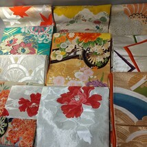 5727同梱NG アンティーク 六通柄袋帯 名古屋帯 太鼓帯 まとめて10本セット 白地絽楓 刺繍 正絹 大正ロマン 金銀貝御所車和装着物 リメイク _画像1