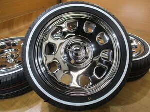 軽四 IRON HEAD デイトナ クロームメッキ ホイール ホワイトリボン タイヤ 新品 4本 15インチ 165/55R15 タント ファンクロス キャンバス