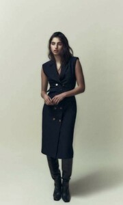 ZARA ザラ トレンチドレス ロングベスト ネイビー ストライプ サイズXS ジレ レディース【Y052】