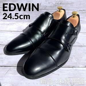 【新品・未使用品】EDWIN 24.5 モンクシューズ ダブルモンク ブラック ビジネス スーツ