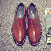 メンズシークレットシューズ ビジネス トンガリ フェイクレザー PU合成皮革 紳士靴 シンプル [23.5cm-27cm選択]ブラウン YWQ1490_画像6