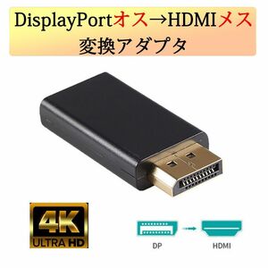 DPオス to HDMIメス 変換 小型 アダプタ コネクタ 4K 黒色 持ち運び便利 displayport hdmi アダプタ