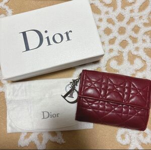 Dior カナージュ 折り財布 エンジ色