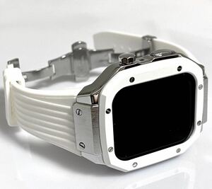 アップルウォッチカスタム　ケース＆バンド一体型　ラバーベルト　Apple Watch ゴールデンコンセプト(GoldenConcept)風カバー白