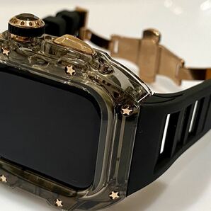 Apple Watch カバー ケース アップルウォッチ ラバー ベルト バンド 44mm/BBR 5Aブラックジルコニアの画像6