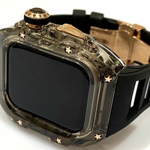 Apple Watch カバー ケース アップルウォッチ ラバー ベルト バンド 44mm/BBR 5Aブラックジルコニアの画像3