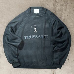 * Vintage * TRUSSARDI тянуть over тренировочный M оттенок черного Logo вышивка Trussardi футболка стирка Press завершено USED sn197
