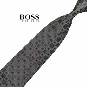 * beautiful goods * HUGO BOSS high class necktie block pattern gray series Hugo Boss USED men's clothing accessories used t848