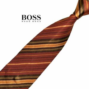 HUGO BOSS 高級ネクタイ ストライプ柄 ブラウン系 ヒューゴボス USED メンズ服飾小物 中古 t850