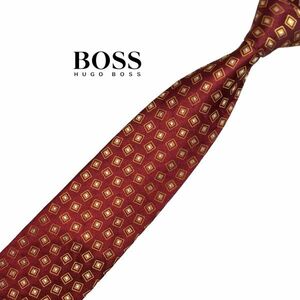 ★美品★やや細め★ HUGO BOSS 高級ネクタイ パターン柄 ワインカラー系 ヒューゴボス USED メンズ服飾小物 中古 t867