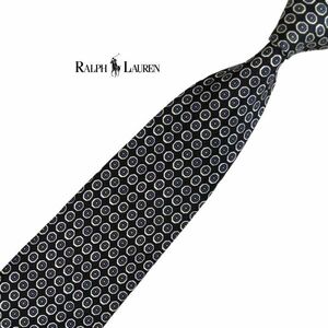 LAUREN RALPH LAUREN高級ネクタイ パターン柄 ブラック系 ラルフローレン メンズ服飾小物 中古 ネコポス可 t905