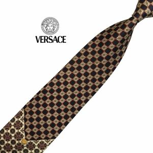 VERSUS 高級ネクタイ パターン柄 メデューサ刺繍 ブラック系×ブラウン系 ヴェルサーチェ メンズ服飾小物 ネコポス可 USED 中古 t914