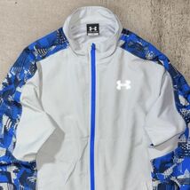 ★BIGロゴプリント★UNDER ARMOUR アンダーアーマー ジャージ上 YXL グレー ラグランスリーブ インナーメッシュ 洗濯 プレス済み USED 1181_画像3