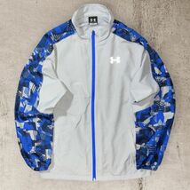 ★BIGロゴプリント★UNDER ARMOUR アンダーアーマー ジャージ上 YXL グレー ラグランスリーブ インナーメッシュ 洗濯 プレス済み USED 1181_画像1